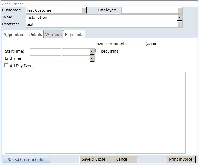 Carpet Care Appointment Tracking Template Outlook Style | Appointment Database